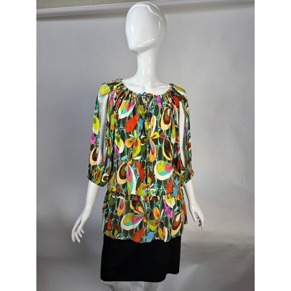 Trina Turk Womens Multicolor Floral Blouse With Elastic Waist & Bishop Sleeves - Picture 16 of 16